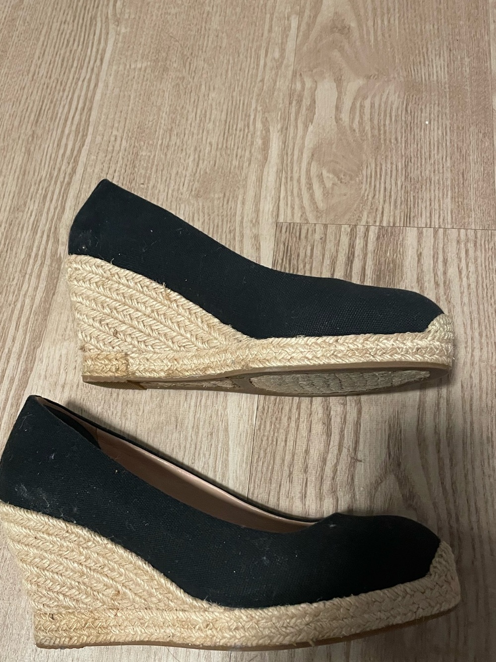 J.Crew Womens Black Canvas Espadrille Wedge Shoes 7.5 Coastal Beachy Resortwear